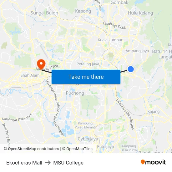 Ekocheras Mall to MSU College map