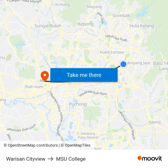 Warisan Cityview to MSU College map