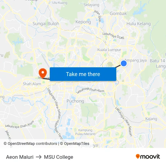 Aeon Maluri to MSU College map