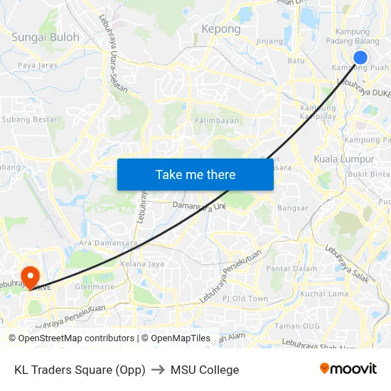 KL Traders Square (Opp) to MSU College map