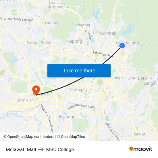 Melawati Mall to MSU College map