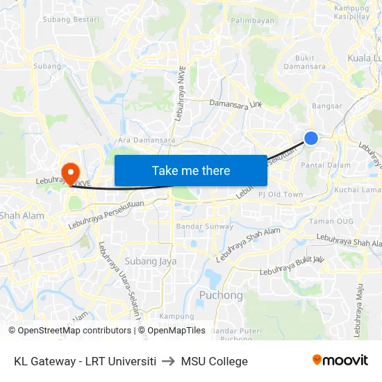 KL Gateway - LRT Universiti to MSU College map