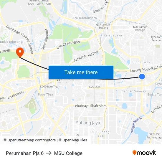 Perumahan Pjs 6 to MSU College map