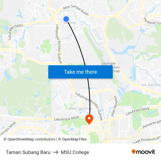 Taman Subang Baru to MSU College map