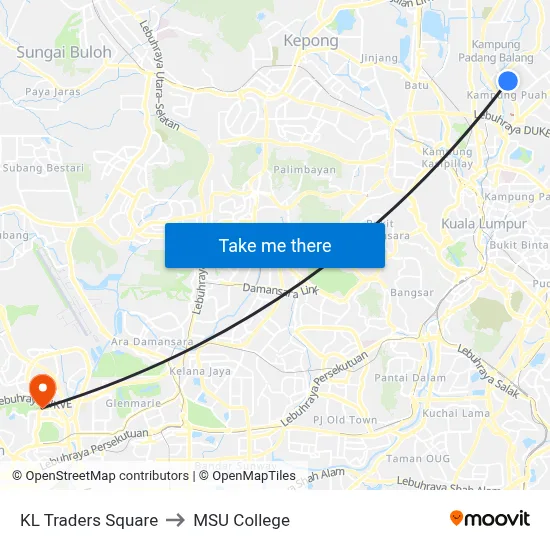 KL Traders Square to MSU College map