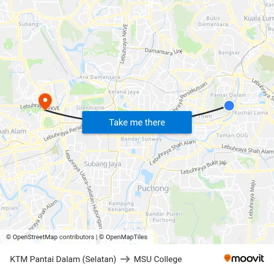 KTM Pantai Dalam (Selatan) to MSU College map