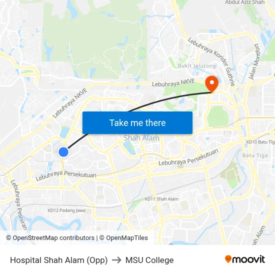 Hospital Shah Alam (Opp) to MSU College map
