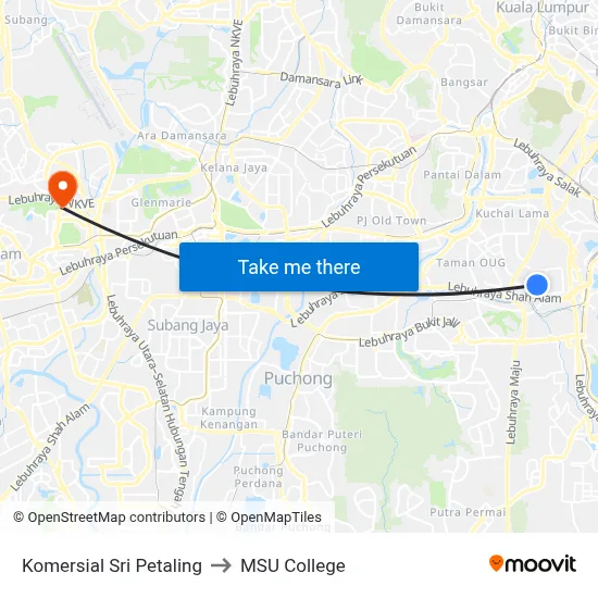 Komersial Sri Petaling to MSU College map