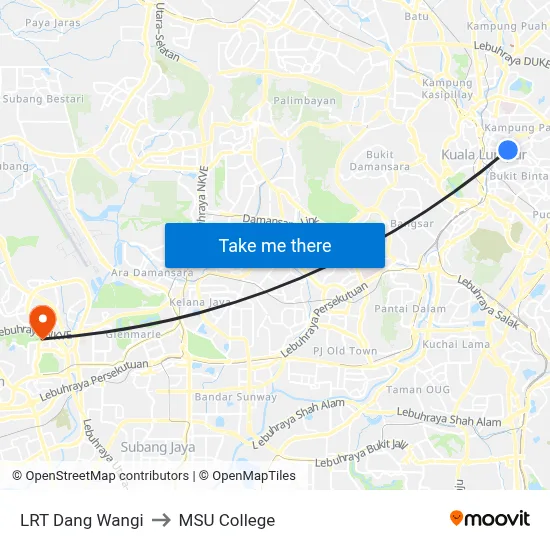 LRT Dang Wangi to MSU College map