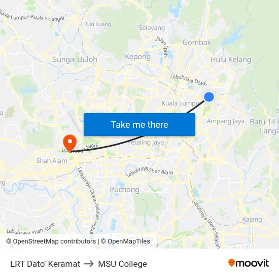 LRT Dato' Keramat to MSU College map