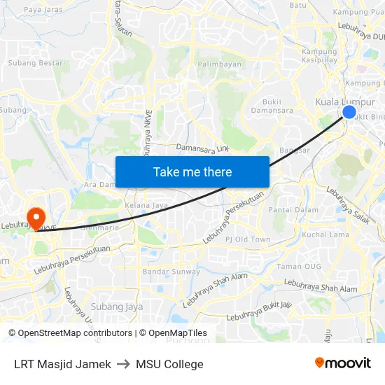 LRT Masjid Jamek to MSU College map