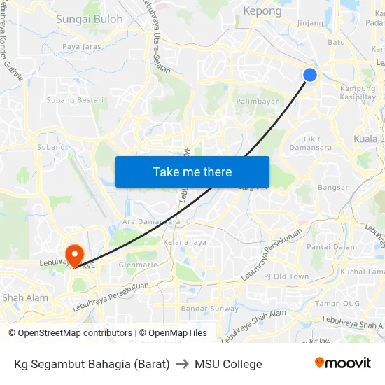 Kg Segambut Bahagia (Barat) to MSU College map