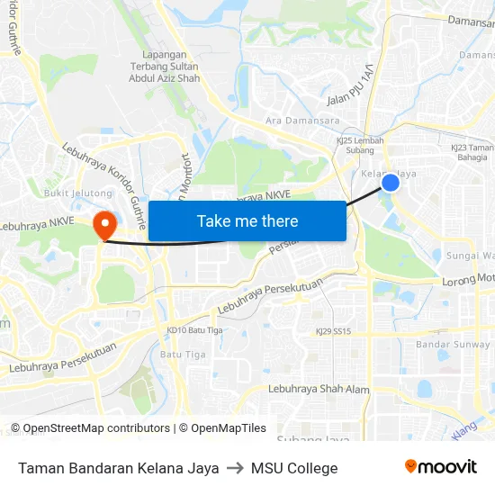 Taman Bandaran Kelana Jaya to MSU College map