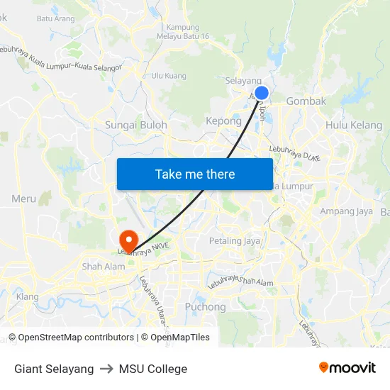 Giant Selayang to MSU College map