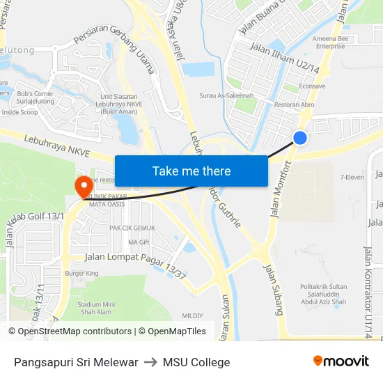 Pangsapuri Sri Melewar to MSU College map