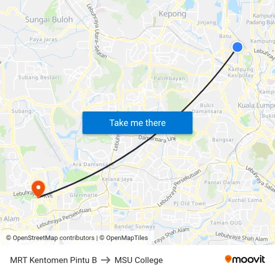 MRT Kentomen Pintu B to MSU College map