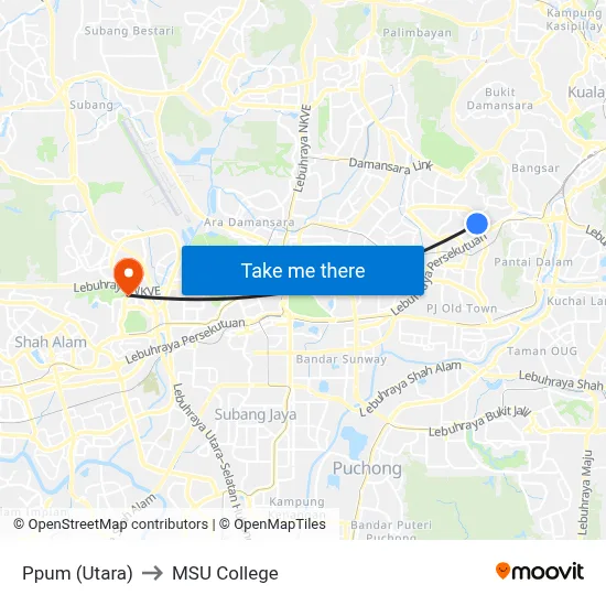 Ppum (Utara) to MSU College map