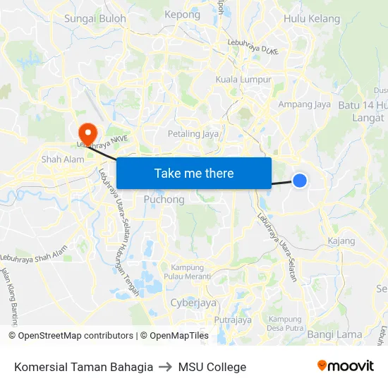 Komersial Taman Bahagia to MSU College map