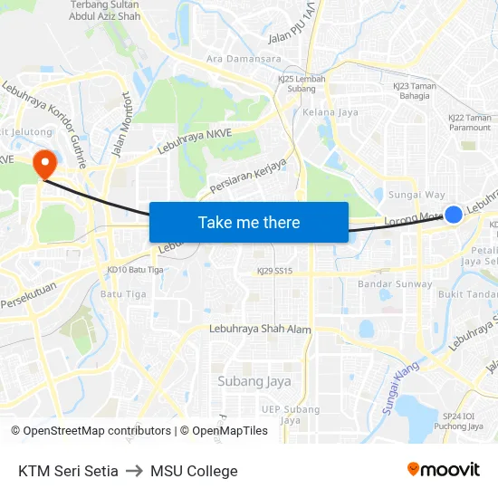 KTM Seri Setia to MSU College map