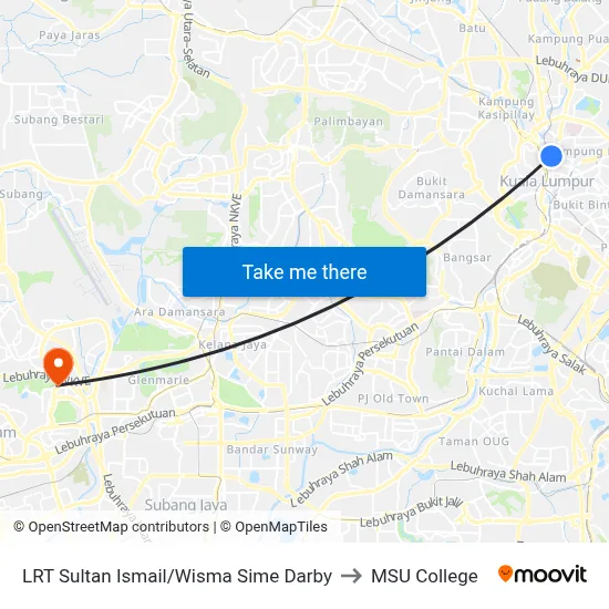 LRT Sultan Ismail/Wisma Sime Darby to MSU College map