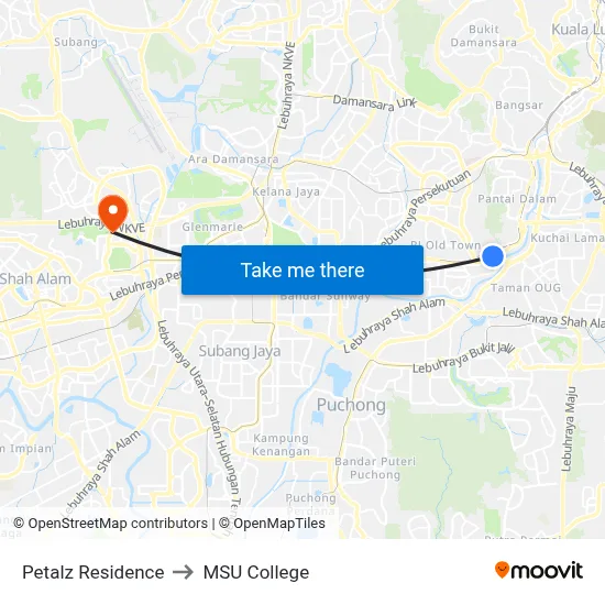 Petalz Residence to MSU College map