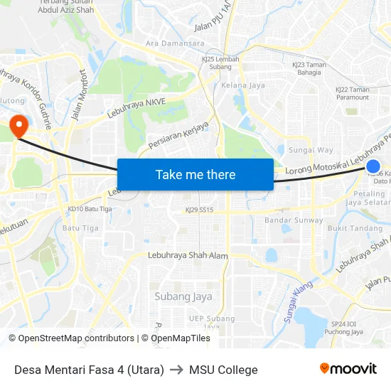 Desa Mentari Fasa 4 (Utara) to MSU College map