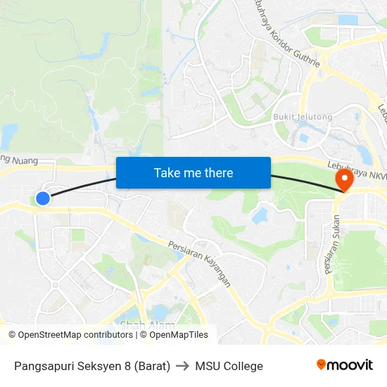 Pangsapuri Seksyen 8 (Barat) to MSU College map