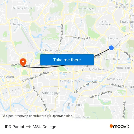 IPD Pantai to MSU College map