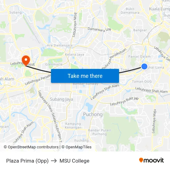 Plaza Prima (Opp) to MSU College map
