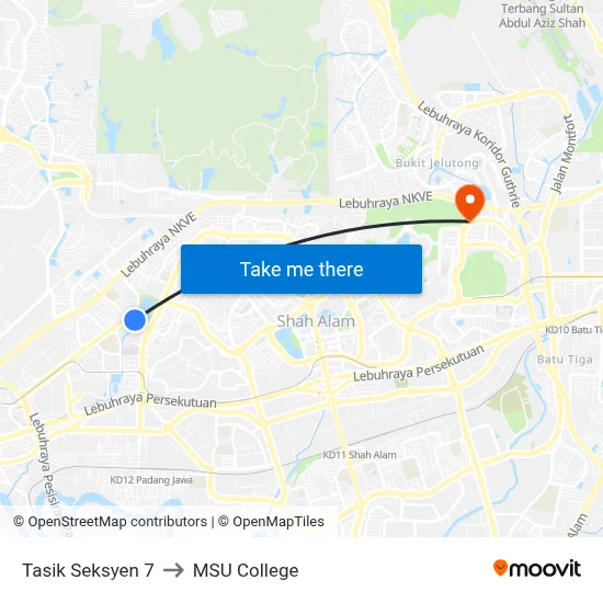 Tasik Seksyen 7 to MSU College map