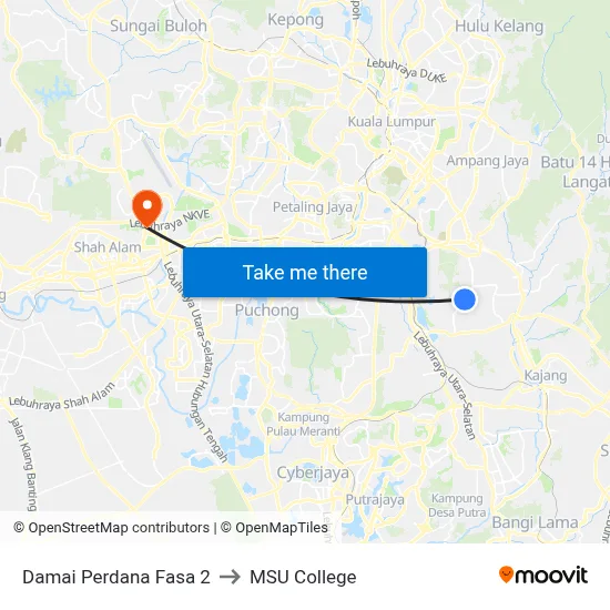 Damai Perdana Fasa 2 to MSU College map