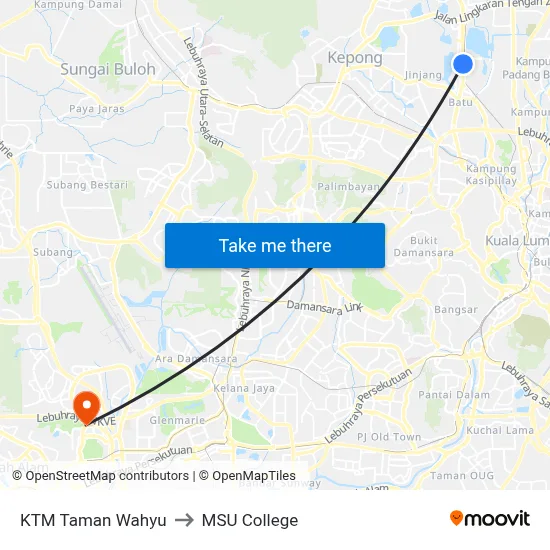 KTM Taman Wahyu to MSU College map