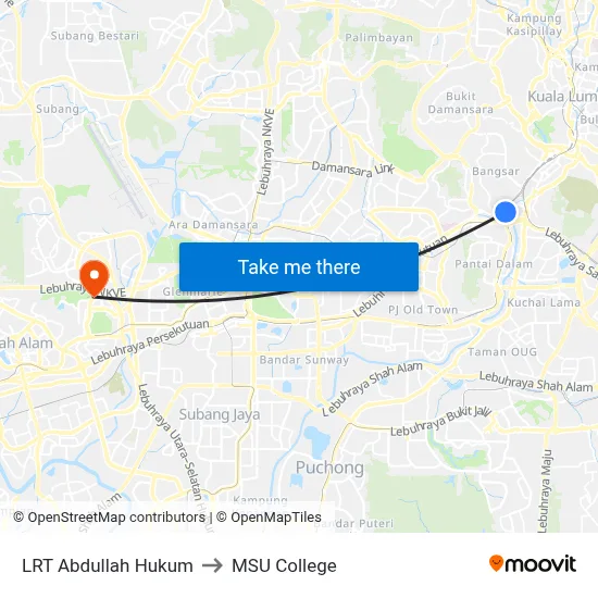 LRT Abdullah Hukum to MSU College map