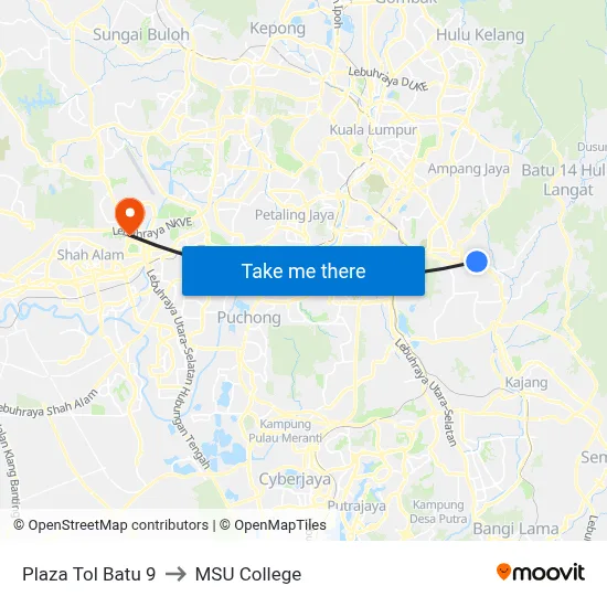 Plaza Tol Batu 9 to MSU College map