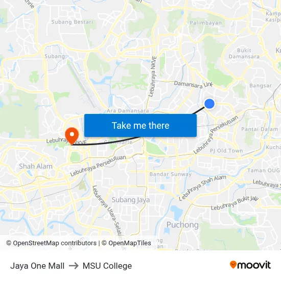 Jaya One Mall to MSU College map