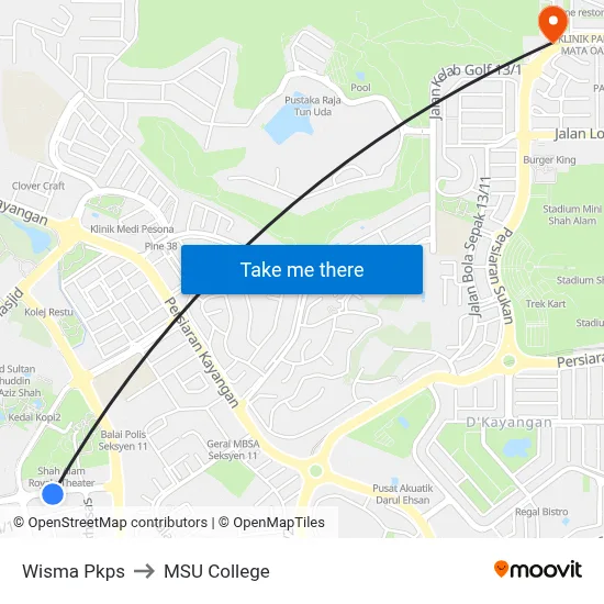 Wisma Pkps to MSU College map