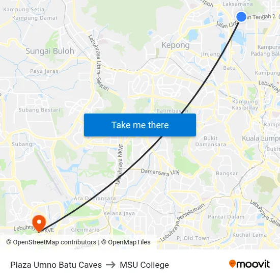 Plaza Umno Batu Caves to MSU College map