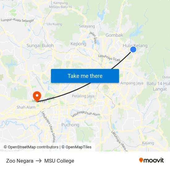 Zoo Negara to MSU College map