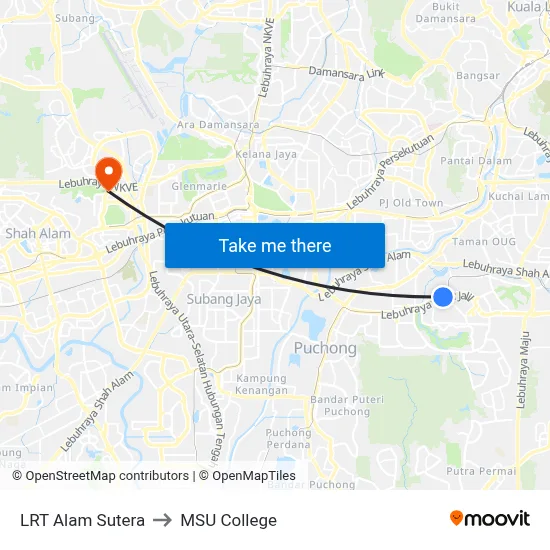 LRT Alam Sutera to MSU College map