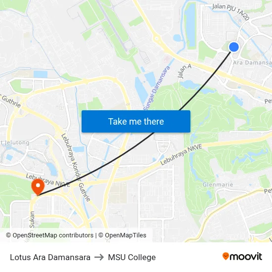 Lotus Ara Damansara to MSU College map