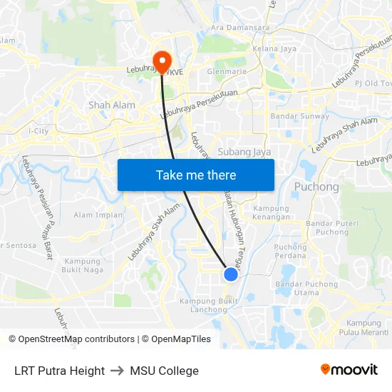 LRT Putra Height to MSU College map