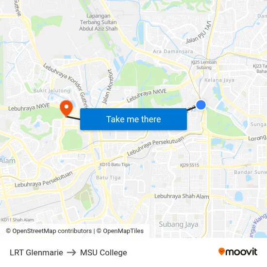 LRT Glenmarie to MSU College map