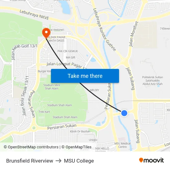 Brunsfield Riverview to MSU College map
