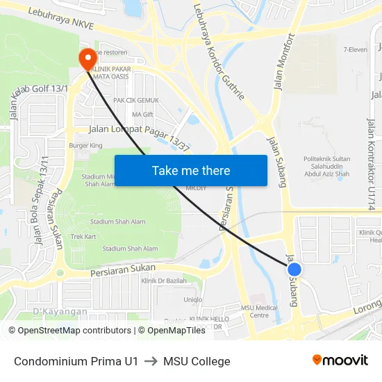 Condominium Prima U1 to MSU College map