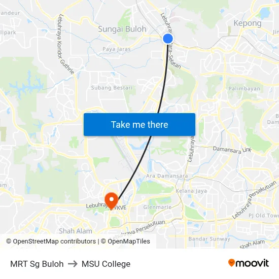 MRT Sg Buloh to MSU College map