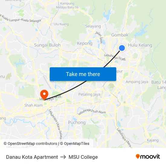Danau Kota Apartment to MSU College map