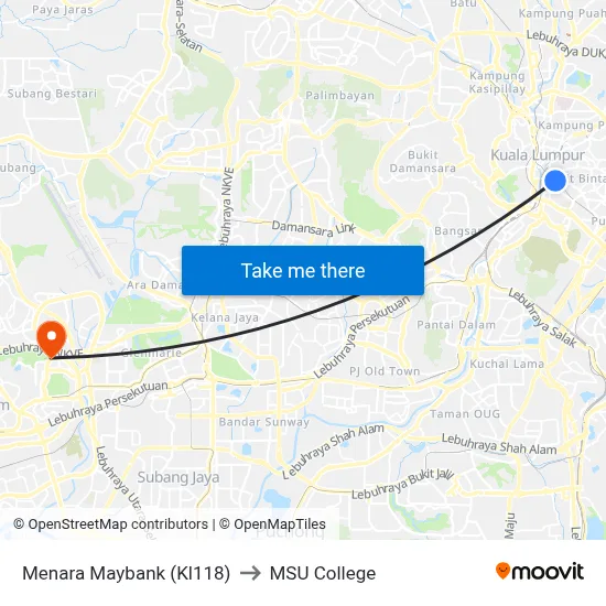 Menara Maybank (Kl118) to MSU College map
