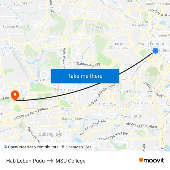 Hab Lebuh Pudu to MSU College map
