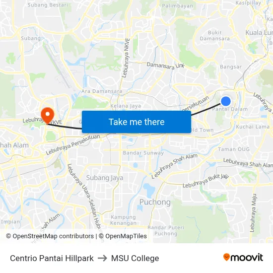 Centrio Pantai Hillpark to MSU College map