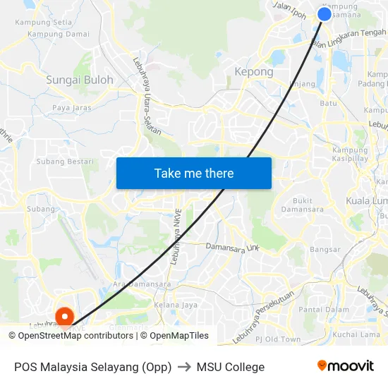 POS Malaysia Selayang (Opp) to MSU College map